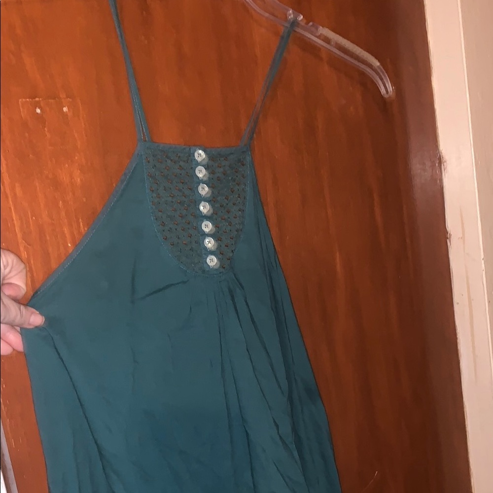 FREE PEOPLE Intimately Mini Dress  XS green eyelet trim spaghetti straps